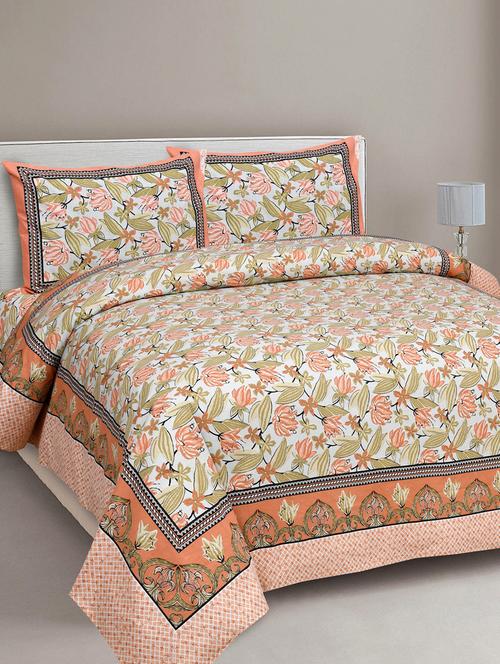 lilium peach floral pure cotton double bedsheet with 2 pillow covers - 18627603 - Very Small Image - 1
