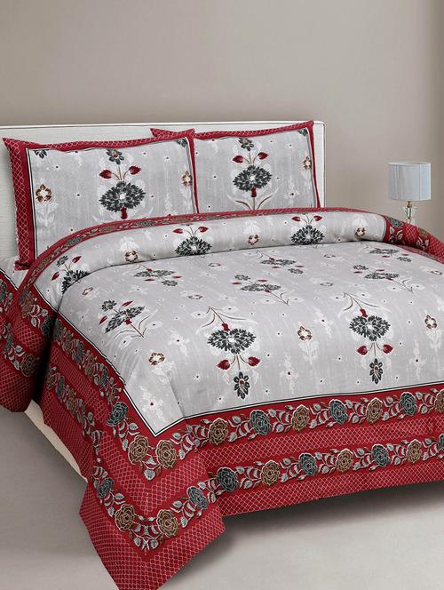 carnations red floral pure cotton double bedsheet with 2 pillow covers - 18627605 - Very Small Image - 1