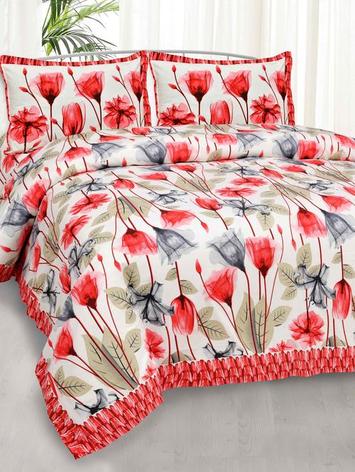pink grey rosebud canvas painting prints double bedsheet with 2 pillow covers - 18627620 - Very Small Image - 1