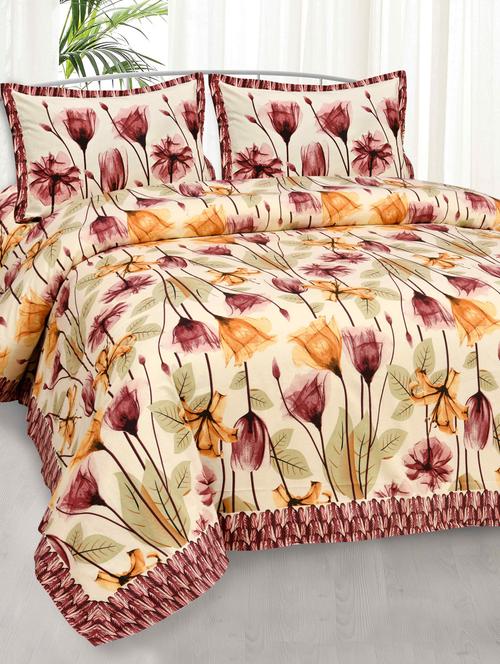 yellow brown rosebud canvas painting prints double bedsheet with 2 pillow covers - 18627621 - Very Small Image - 1