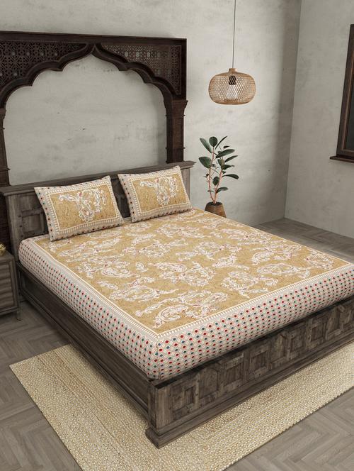 elite beauty yellow pure cotton double bedsheet with 2 pillow covers - 18627642 - Very Small Image - 1
