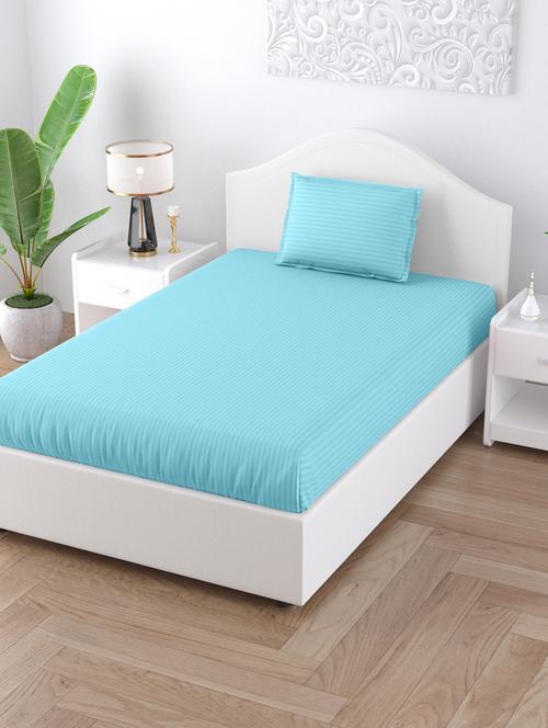 sky blue satin stripes single bedsheet 1 pillow cover - 18627649 - Very Small Image - 1