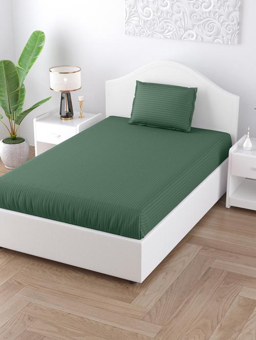 forest green satin stripes single bedsheet 1 pillow cover - 18627653 - Very Small Image - 1
