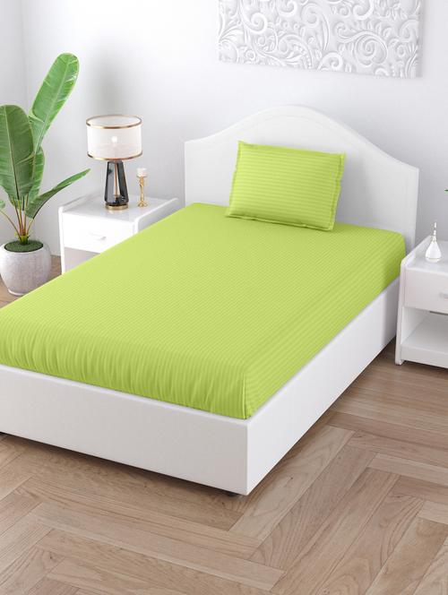 lime green satin stripes single bedsheet 1 pillow cover - 18627654 - Very Small Image - 1