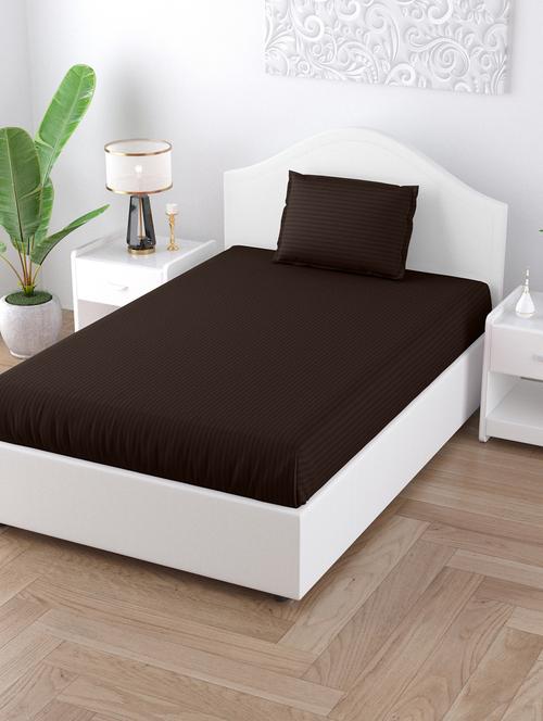 dark brown satin stripes single bedsheet 1 pillow cover - 18627655 - Very Small Image - 1
