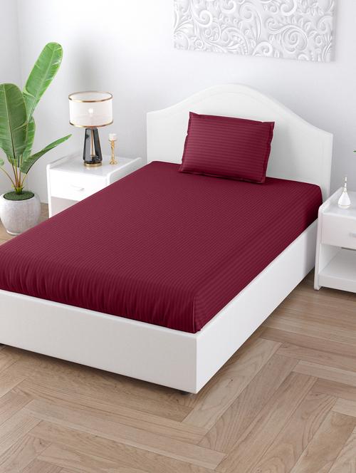 dark pink satin stripes single bedsheet 1 pillow cover - 18627661 - Very Small Image - 1