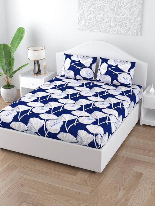 lotus leaves blue poly cotton double bedsheet 2 pillow covers - 18627671 - Very Small Image - 1