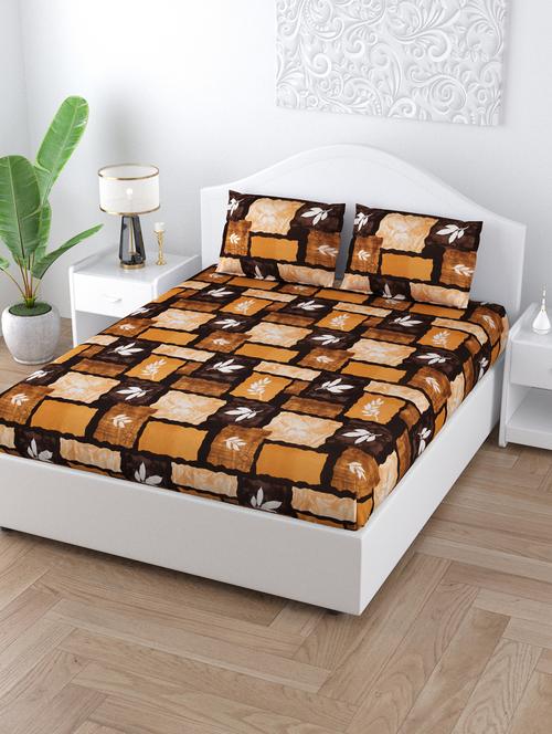 stone wall brown cotton double bedsheet with 2 pillow covers - 18627680 - Very Small Image - 1