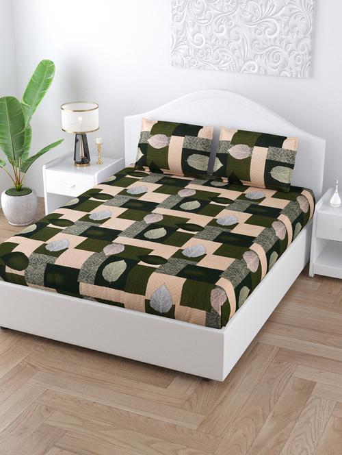 square wrap green cotton double bedsheet with 2 pillow covers - 18627683 - Very Small Image - 1