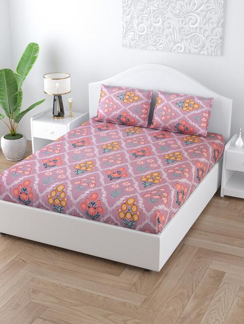 decorated diamonds pink cotton double bedsheet with 2 pillow covers - 18627685 - Very Small Image - 1