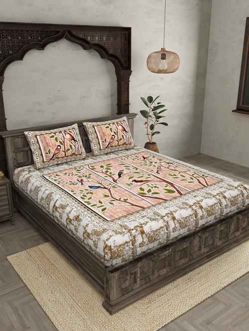 nature harmony peach pure cotton double bedsheet with 2 pillow covers - 18627699 - Very Small Image - 1