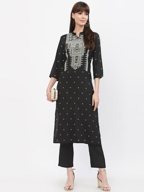black printed straight kurta - 18628880 - Very Small Image - 1