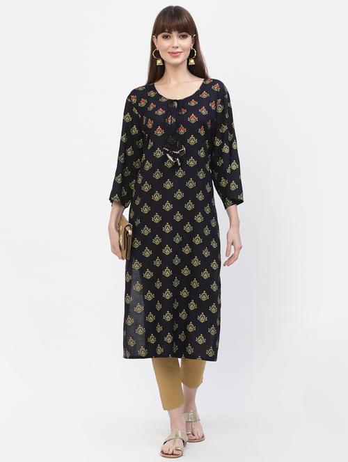 navy blue printed straight kurta - 18628884 - Very Small Image - 1