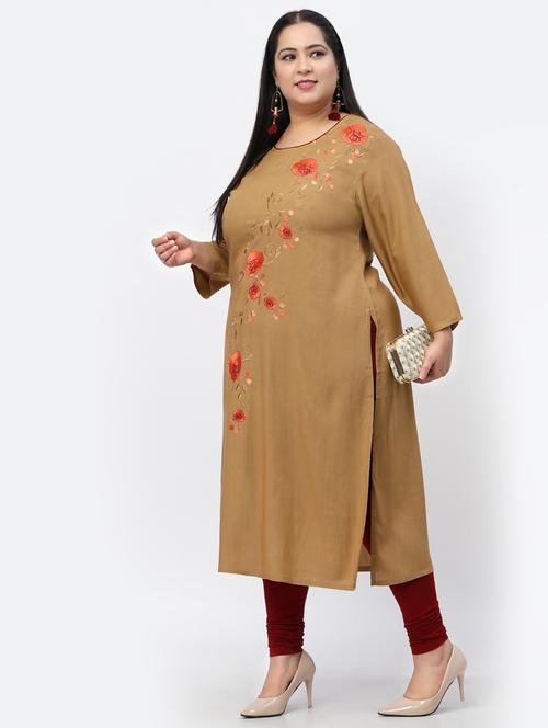 embroidered round neck straight kurta - 18628892 - Very Small Image - 1