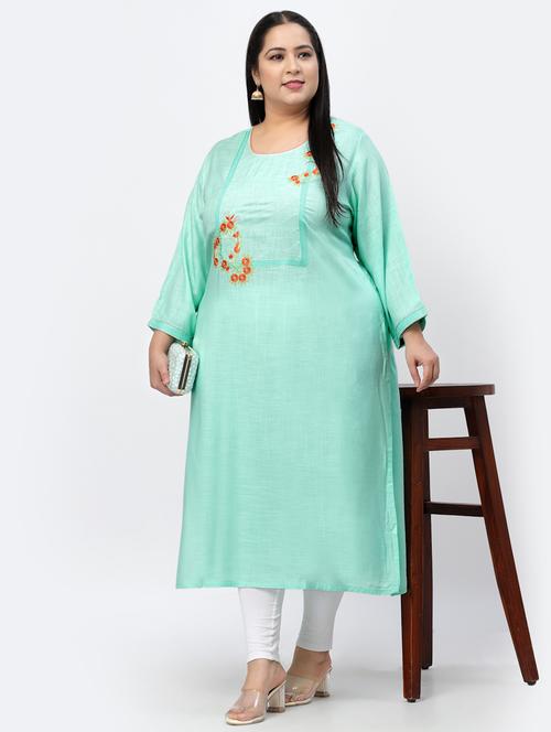 embroidered round neck straight kurta - 18628894 - Very Small Image - 1