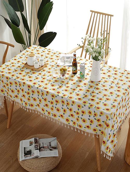 rectangle tablecloth cotton linen table cloth dust-proof (140x220cm, yellow diamond) - 18629104 - Very Small Image - 1