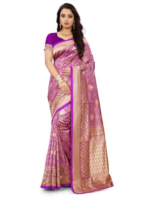 golden self design jacquard work saree with blouse - 18629434 - Very Small Image - 1