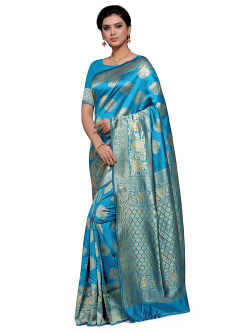 golden self design jacquard work saree with blouse - 18629441 - Very Small Image - 1