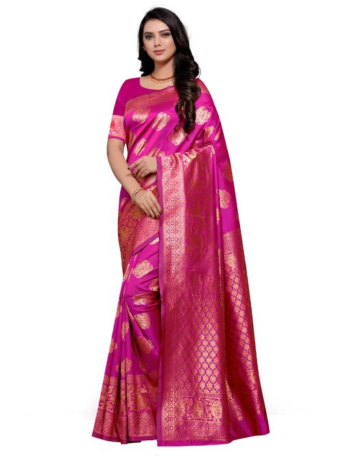 golden self design jacquard work saree with blouse - 18629442 - Very Small Image - 1