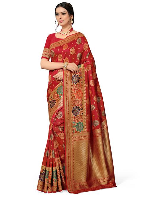 golden self design jacquard work saree with blouse - 18629445 - Very Small Image - 1