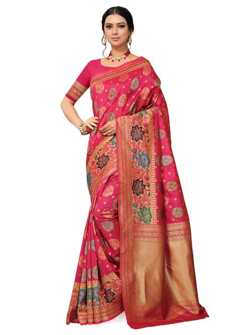 golden self design jacquard work saree with blouse - 18629446 - Very Small Image - 1