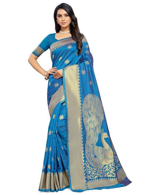 golden self design jacquard work saree with blouse - 18629469 - Very Small Image - 1