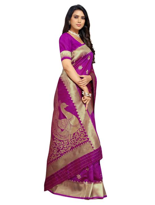 golden self design jacquard work saree with blouse - 18629471 - Very Small Image - 1