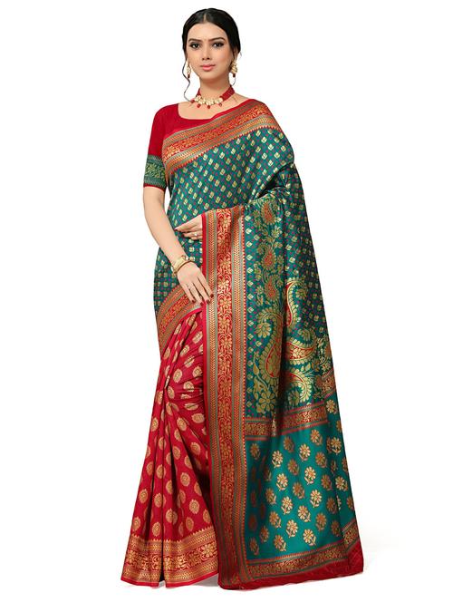 golden self design jacquard work saree with blouse - 18629481 - Very Small Image - 1