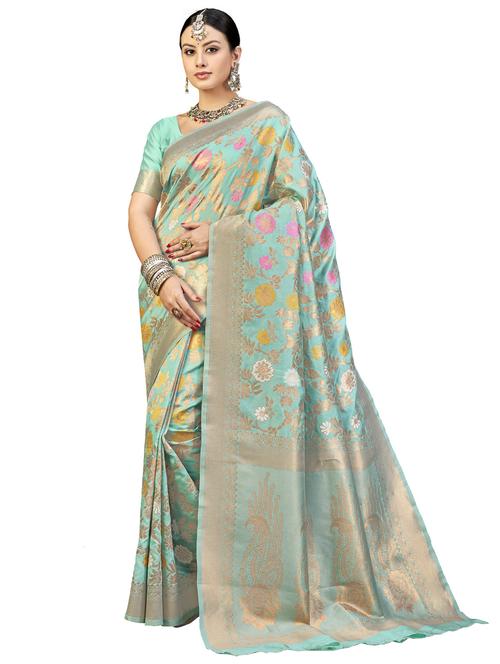 golden self design jacquard work saree with blouse - 18629499 - Very Small Image - 1