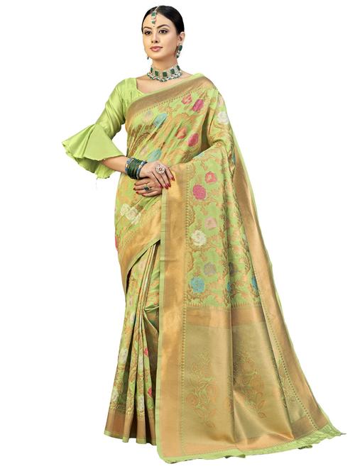golden self design jacquard work saree with blouse - 18629503 - Very Small Image - 1