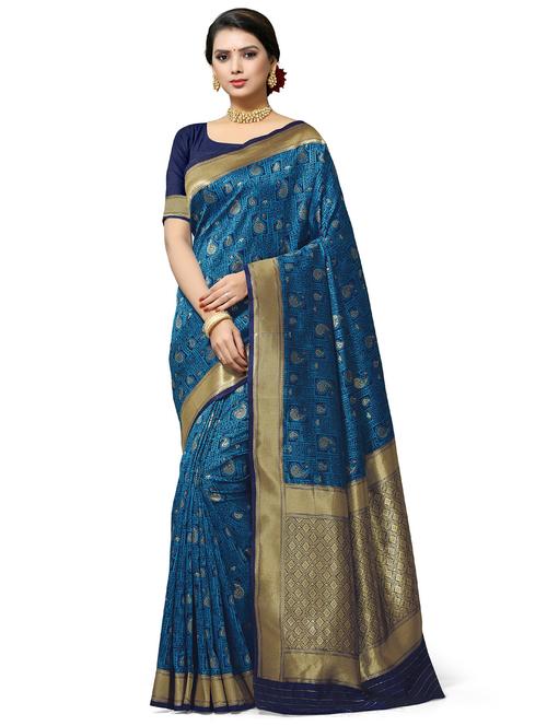 golden self design jacquard work saree with blouse - 18629520 - Very Small Image - 1