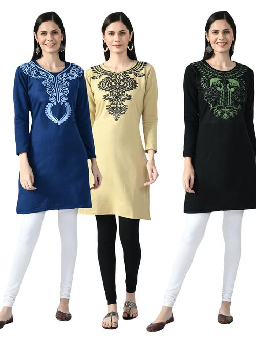 pack of 3 printed straight kurti - 18629654 - Very Small Image - 1