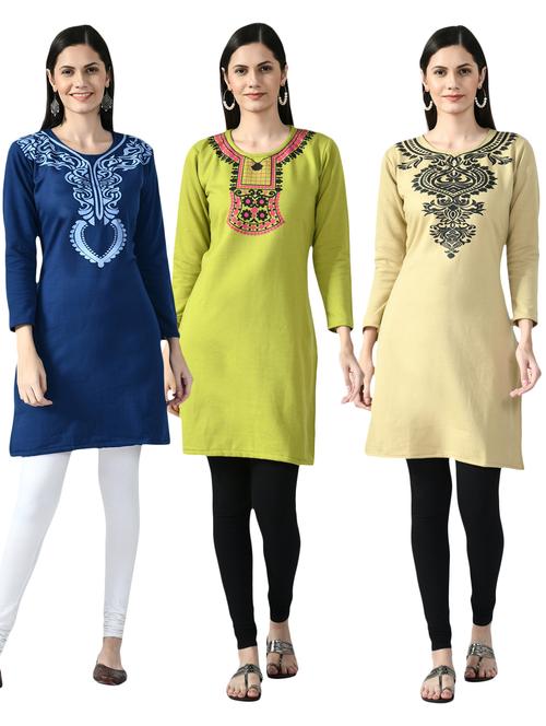 pack of 3 printed straight kurti - 18629657 - Very Small Image - 1