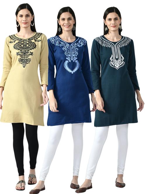 pack of 3 printed straight kurti - 18629659 - Very Small Image - 1