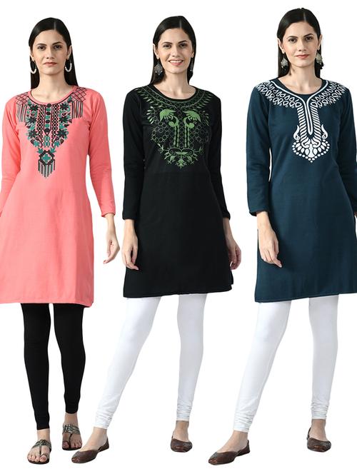 pack of 3 printed straight kurti - 18629670 - Very Small Image - 1
