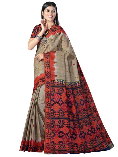 women's ikat beige colored saree with blouse - 18629831 - Very Small Image - 1