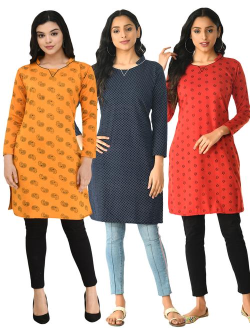 pack of 3 printed straight kurti - 18632490 - Very Small Image - 1