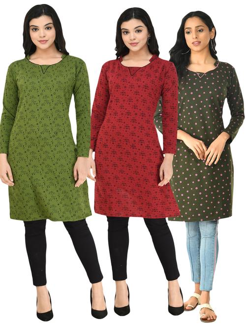 pack of 3 printed straight kurti - 18632553 - Very Small Image - 1