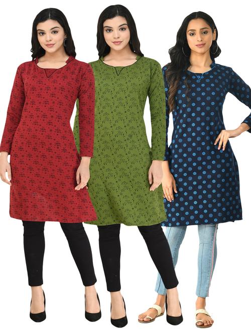 pack of 3 printed straight kurti - 18632571 - Very Small Image - 1