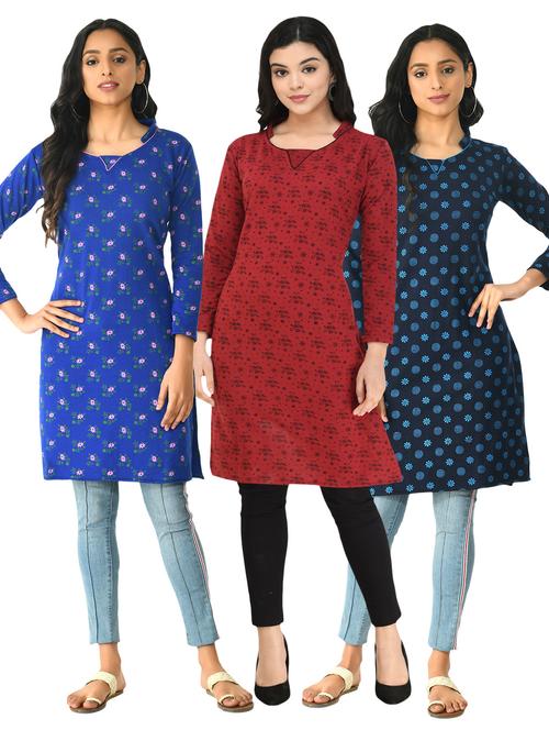 pack of 3 printed straight kurti - 18632607 - Very Small Image - 1
