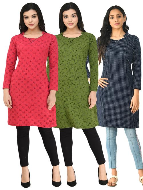 pack of 3 printed straight kurti - 18632625 - Very Small Image - 1