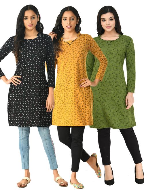 pack of 3 printed straight kurti - 18632695 - Very Small Image - 1