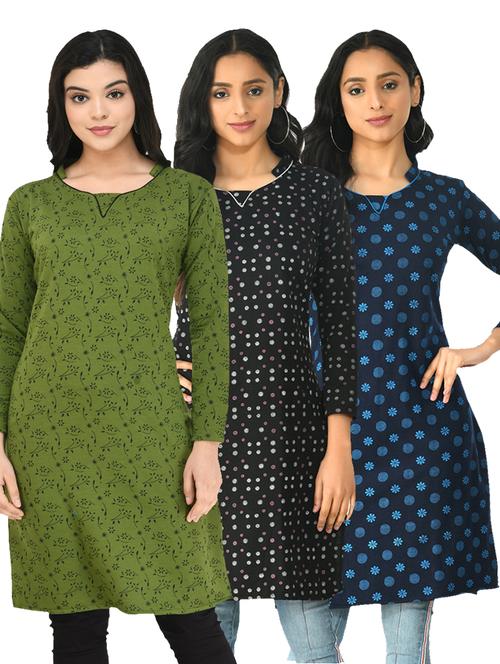 pack of 3 printed straight kurti - 18632720 - Very Small Image - 1