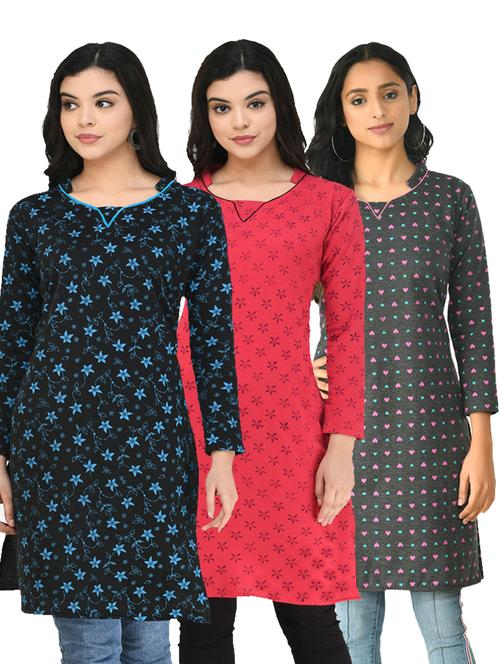 pack of 3 printed straight kurti - 18632724 - Very Small Image - 1