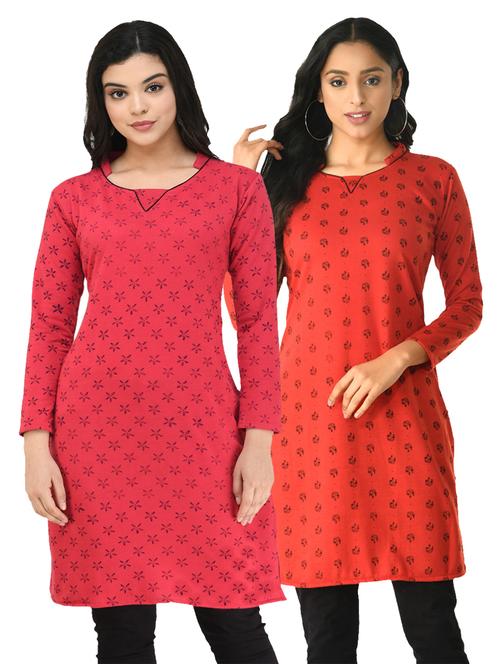 pack of 2 printed straight kurti - 18632735 - Very Small Image - 1