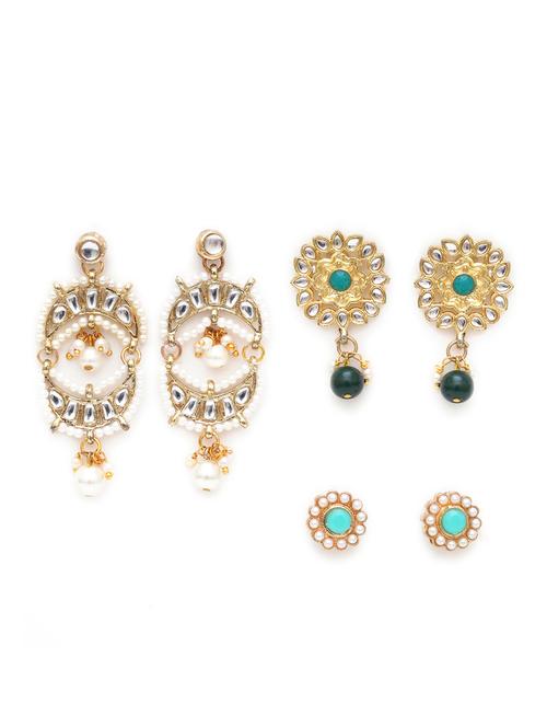 set of 3 handcrafted kundan earrings - 18633030 - Very Small Image - 1