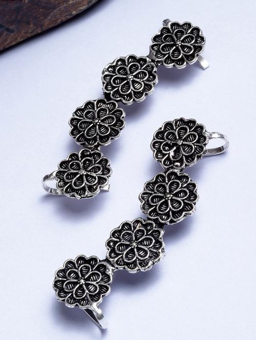 oxidised silver floral shape ear cuffs - 18633225 - Very Small Image - 1
