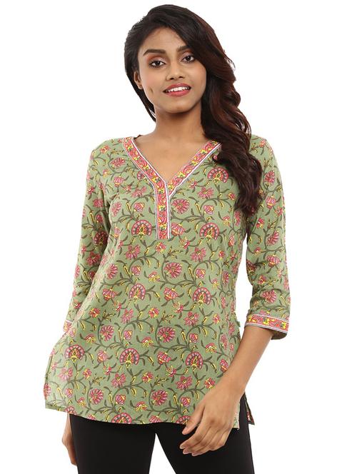 green cotton straight kurta - 18633910 - Very Small Image - 1