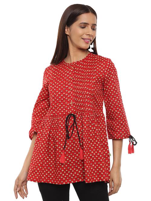 maroon printed three quarter sleeve tunic - 18633931 - Very Small Image - 1