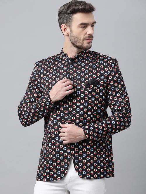 men black bandhgala printed casual blazer - 18635074 - Very Small Image - 1